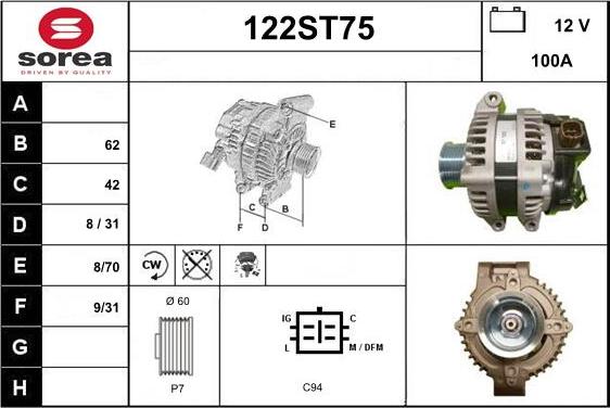 STARTCAR 122ST75 - Alternator autospares.lv