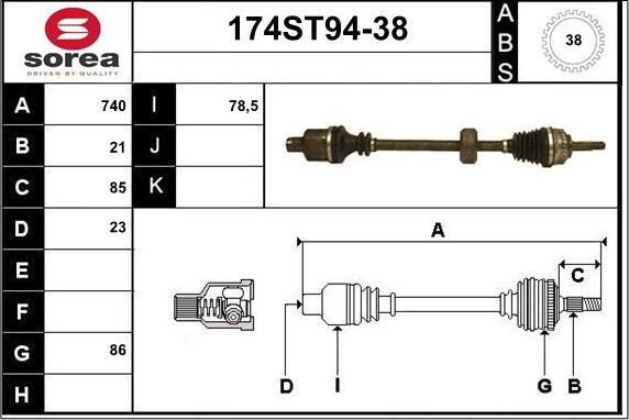 STARTCAR 174ST94-38 - Drive Shaft autospares.lv