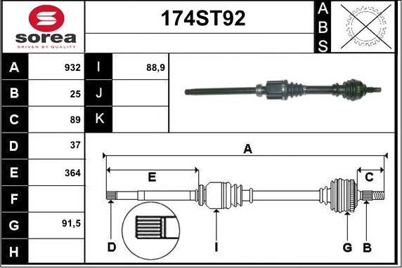 STARTCAR 174ST92 - Drive Shaft autospares.lv