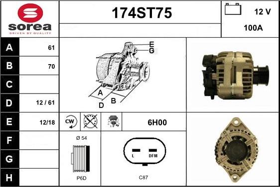 STARTCAR 174ST75 - Alternator autospares.lv