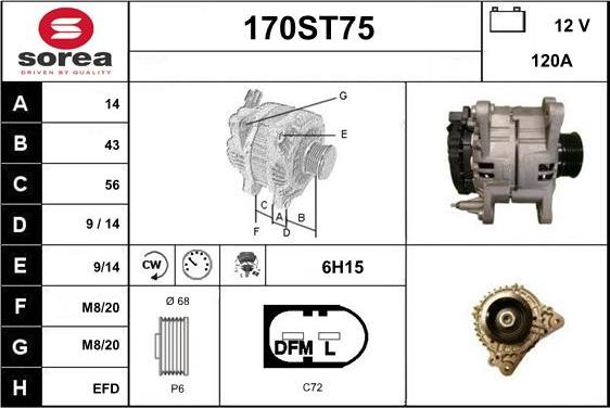 STARTCAR 170ST75 - Alternator autospares.lv