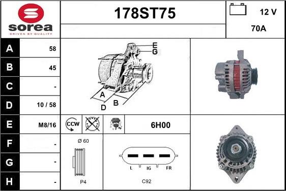 STARTCAR 178ST75 - Alternator autospares.lv