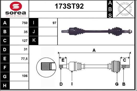 STARTCAR 173ST92 - Drive Shaft autospares.lv