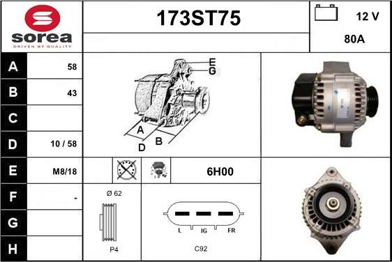 STARTCAR 173ST75 - Alternator autospares.lv