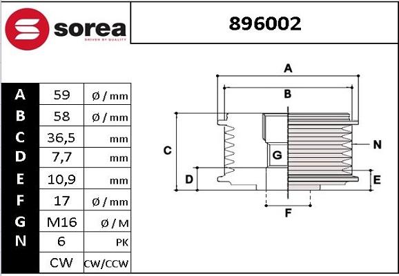 STARTCAR 896002 - Pulley, alternator, freewheel clutch autospares.lv