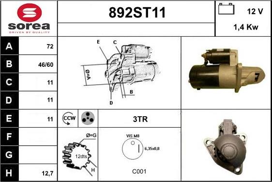 STARTCAR 892ST11 - Starter autospares.lv