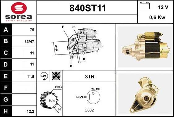 STARTCAR 840ST11 - Starter autospares.lv