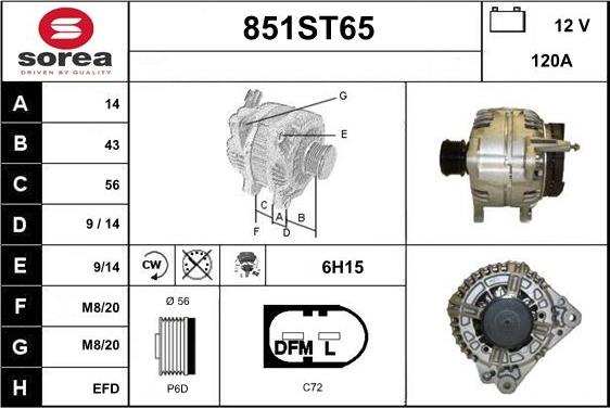 STARTCAR 851ST65 - Alternator autospares.lv