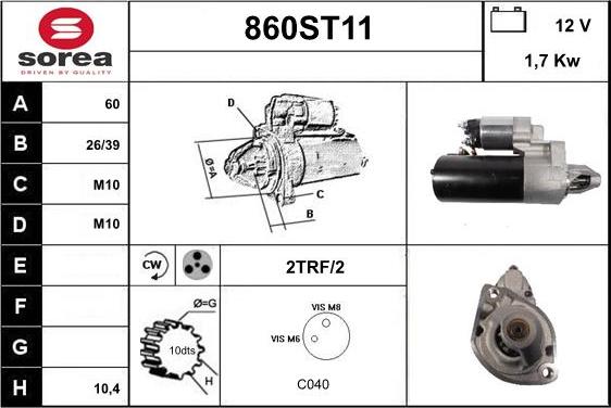 STARTCAR 860ST11 - Starter autospares.lv