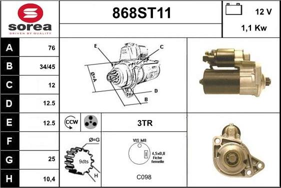 STARTCAR 868ST11 - Starter autospares.lv