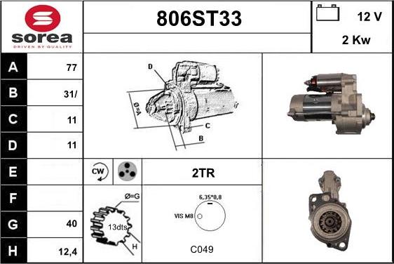 STARTCAR 806ST33 - Starter autospares.lv