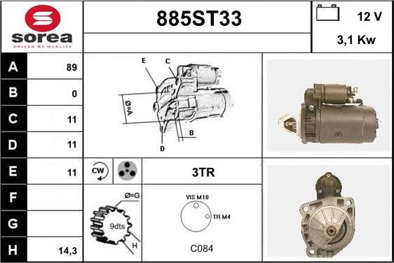 STARTCAR 885ST33 - Starter autospares.lv