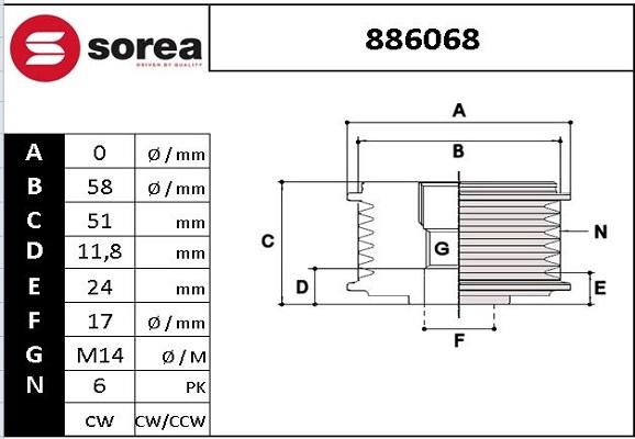 STARTCAR 886068 - Pulley, alternator, freewheel clutch autospares.lv