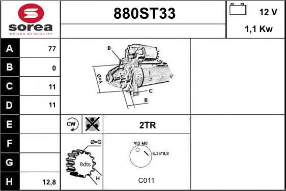 STARTCAR 880ST33 - Starter autospares.lv