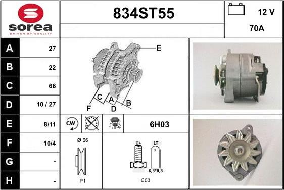 STARTCAR 834ST55 - Alternator autospares.lv