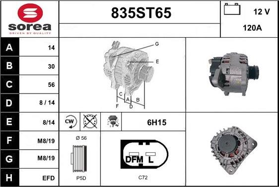 STARTCAR 835ST65 - Alternator autospares.lv