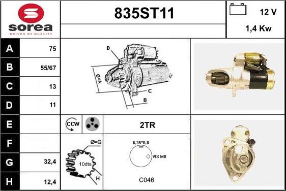 STARTCAR 835ST11 - Starter autospares.lv