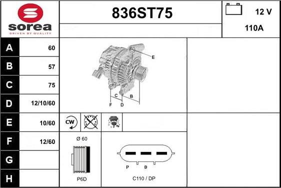 STARTCAR 836ST75 - Alternator autospares.lv