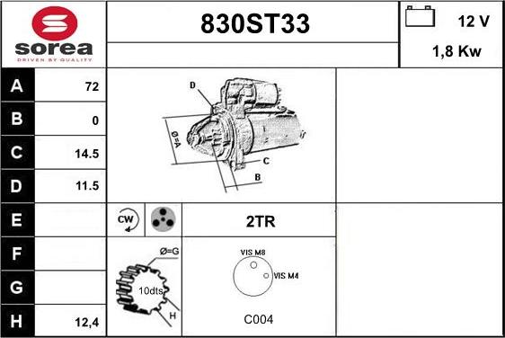 STARTCAR 830ST33 - Starter autospares.lv