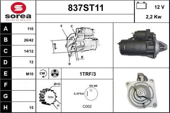 STARTCAR 837ST11 - Starter autospares.lv