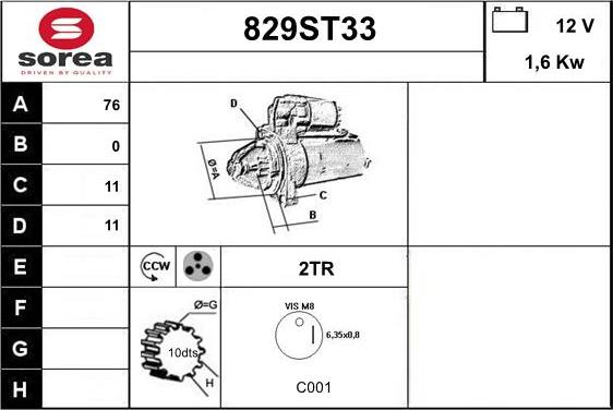 STARTCAR 829ST33 - Starter autospares.lv