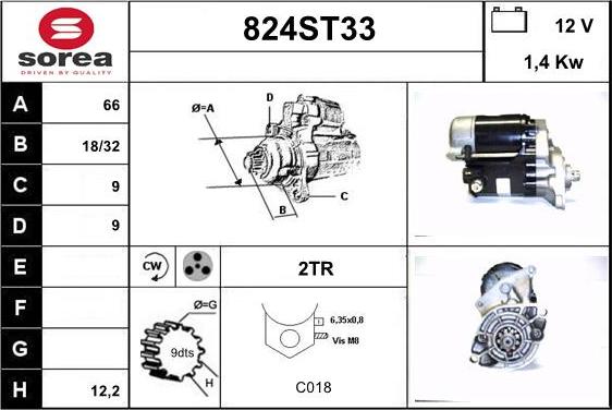 STARTCAR 824ST33 - Starter autospares.lv