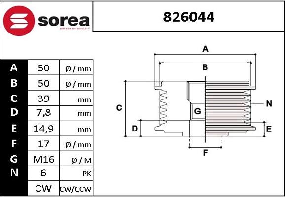 STARTCAR 826044 - Pulley, alternator, freewheel clutch autospares.lv