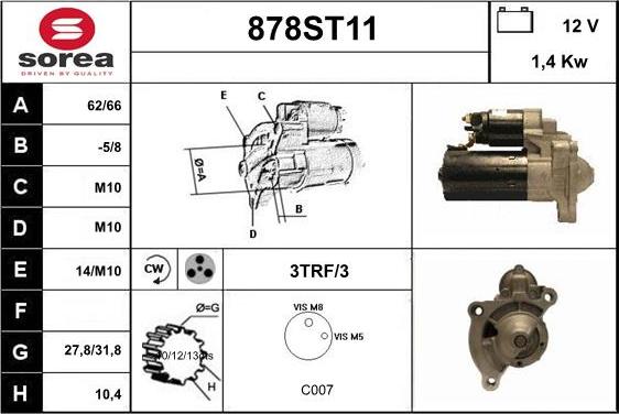 STARTCAR 878ST11 - Starter autospares.lv