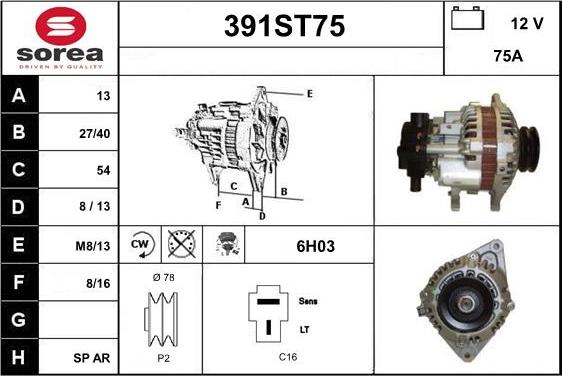 STARTCAR 391ST75 - Alternator autospares.lv