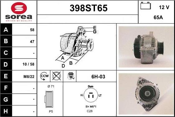 STARTCAR 398ST65 - Alternator autospares.lv