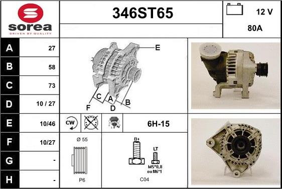 STARTCAR 346ST65 - Alternator autospares.lv