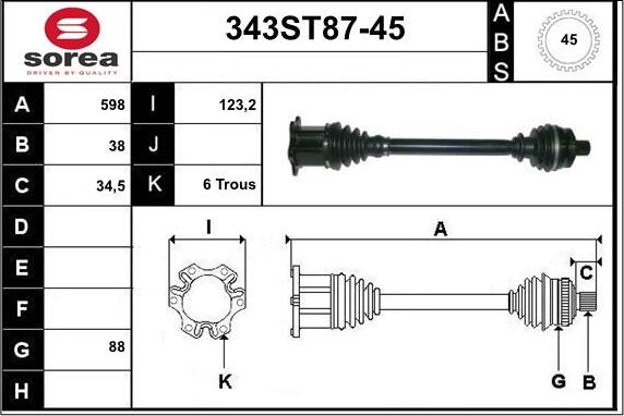 STARTCAR 343ST87-45 - Drive Shaft autospares.lv