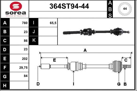 STARTCAR 364ST94-44 - Drive Shaft autospares.lv