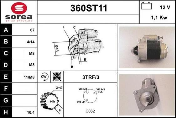 STARTCAR 360ST11 - Starter autospares.lv