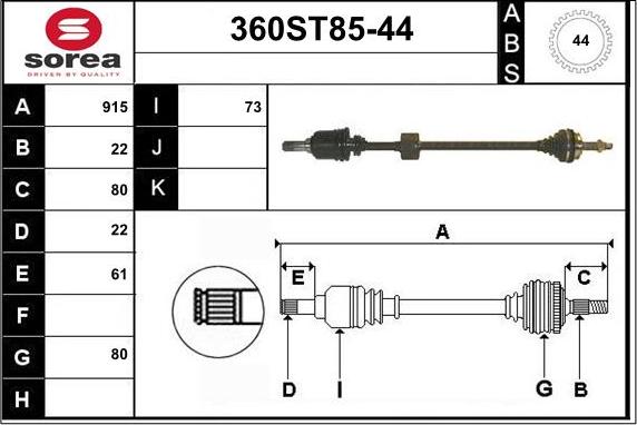 STARTCAR 360ST85-44 - Drive Shaft autospares.lv