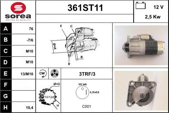 STARTCAR 361ST11 - Starter autospares.lv