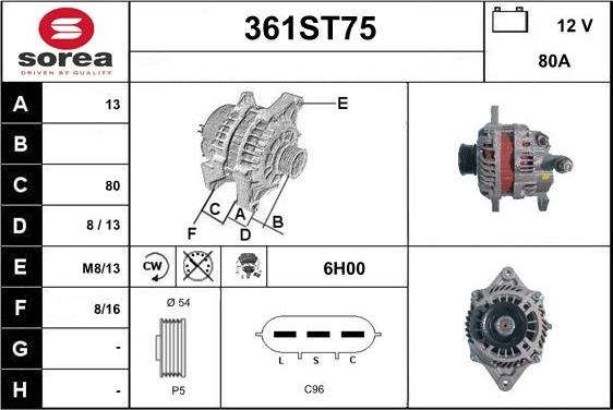 STARTCAR 361ST75 - Alternator autospares.lv