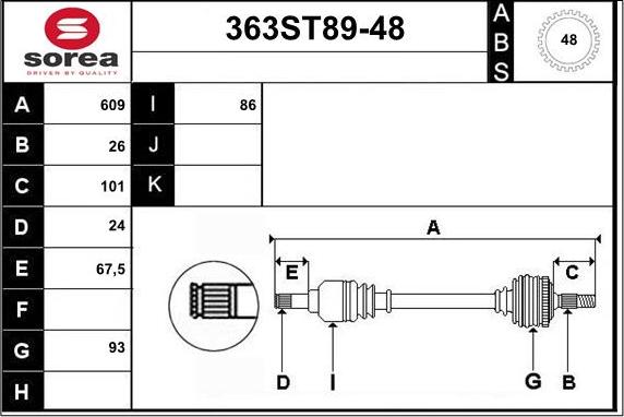 STARTCAR 363ST89-48 - Drive Shaft autospares.lv