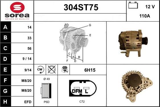 STARTCAR 304ST75 - Alternator autospares.lv