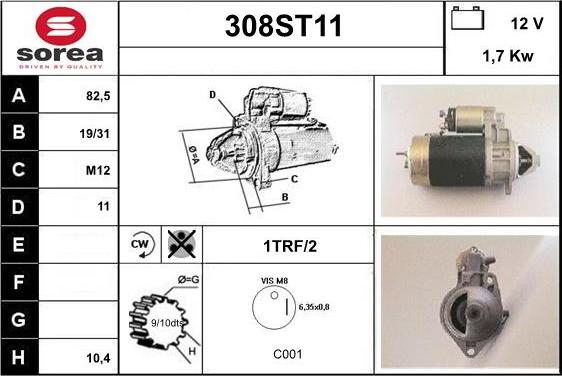 STARTCAR 308ST11 - Starter autospares.lv