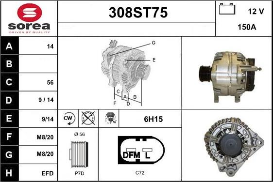 STARTCAR 308ST75 - Alternator autospares.lv