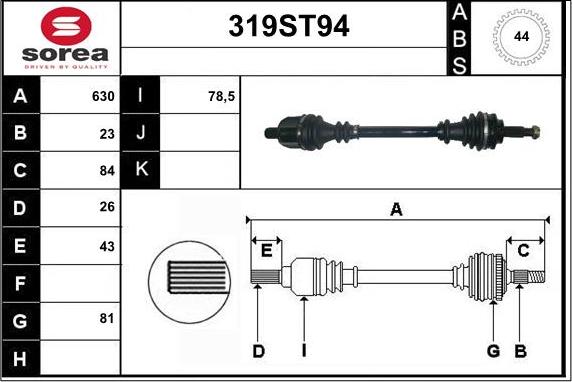 STARTCAR 319ST94 - Drive Shaft autospares.lv