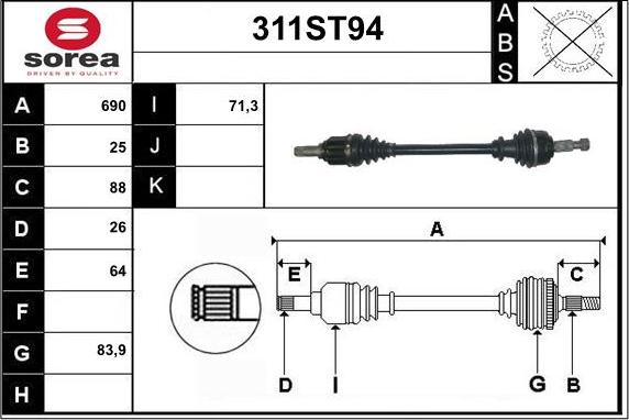 STARTCAR 311ST94 - Drive Shaft autospares.lv