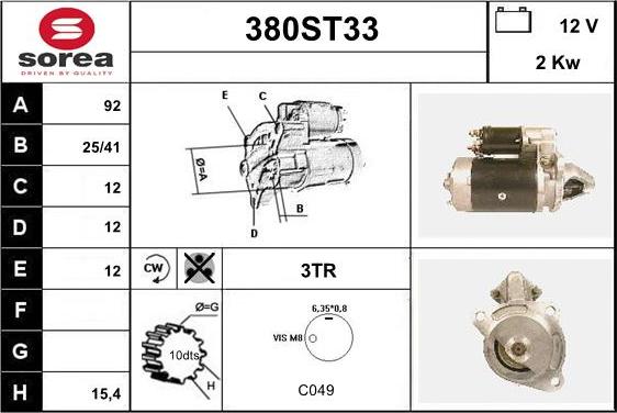 STARTCAR 380ST33 - Starter autospares.lv