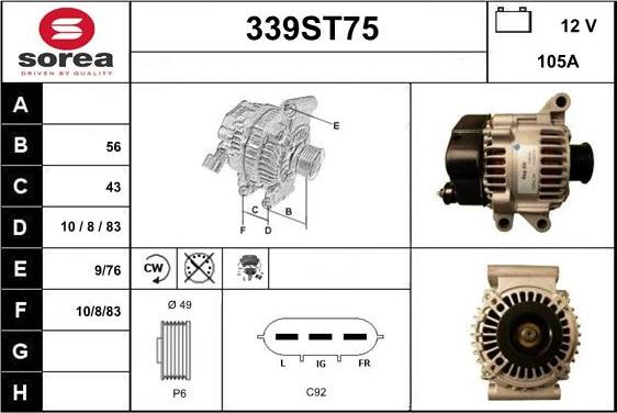 STARTCAR 339ST75 - Alternator autospares.lv