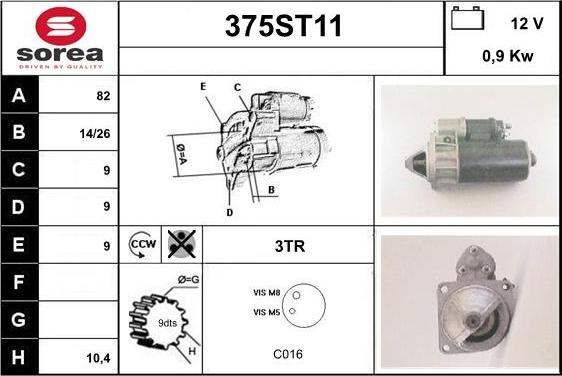 STARTCAR 375ST11 - Starter autospares.lv