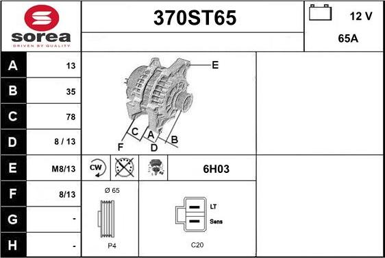 STARTCAR 370ST65 - Alternator autospares.lv