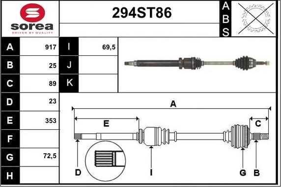 STARTCAR 294ST86 - Drive Shaft autospares.lv