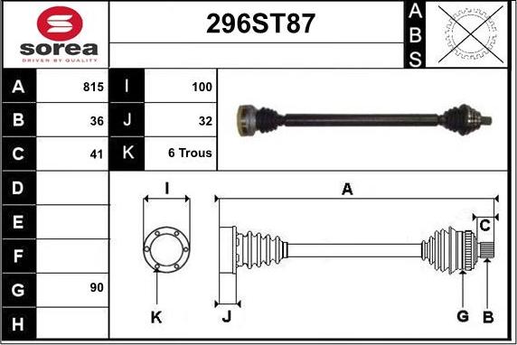 STARTCAR 296ST87 - Drive Shaft autospares.lv