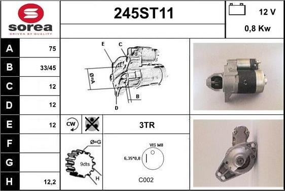 STARTCAR 245ST11 - Starter autospares.lv